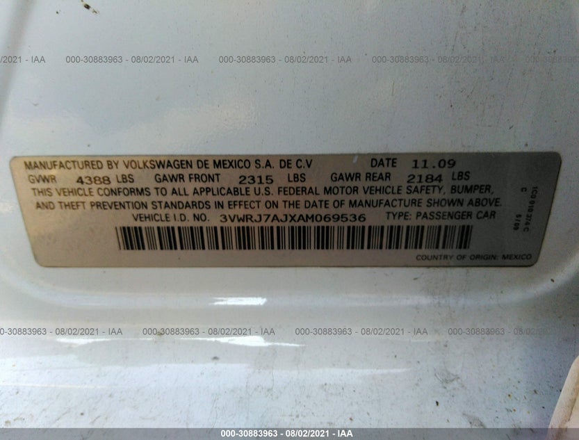 3VWRJ7AJXAM069536