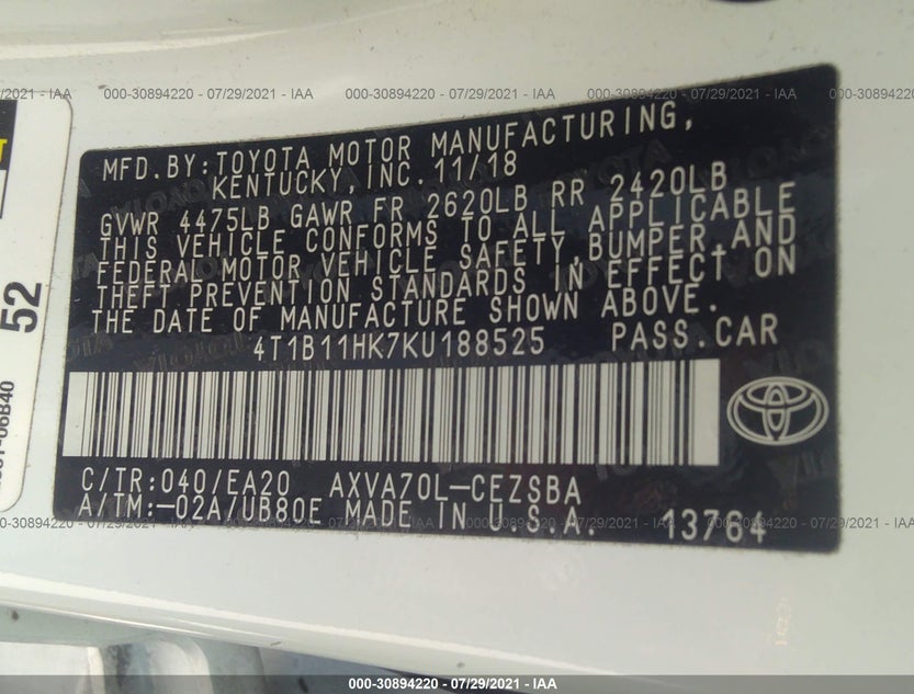 4T1B11HK7KU188525