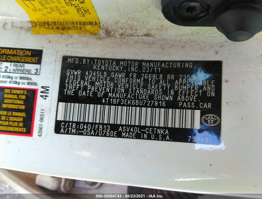 4T1BF3EK6BU727816