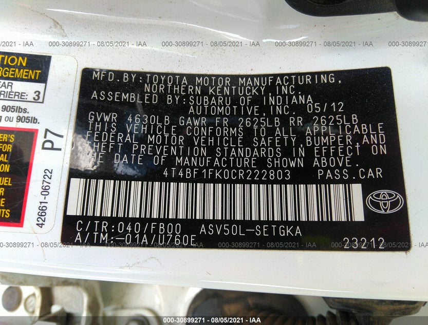 4T4BF1FK0CR222803