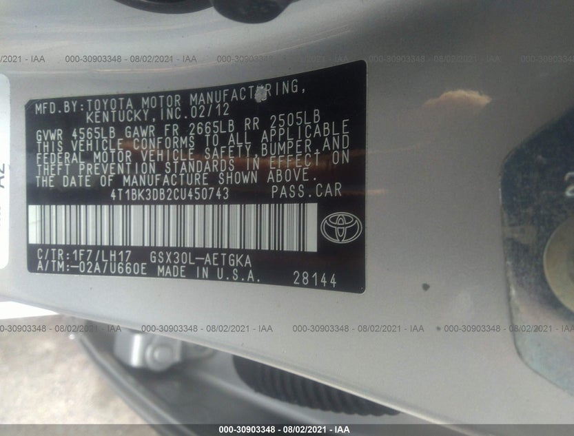 4T1BK3DB2CU450743