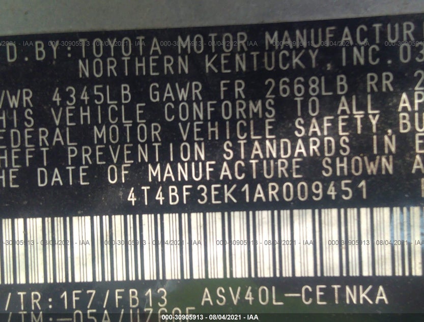 4T4BF3EK1AR009451