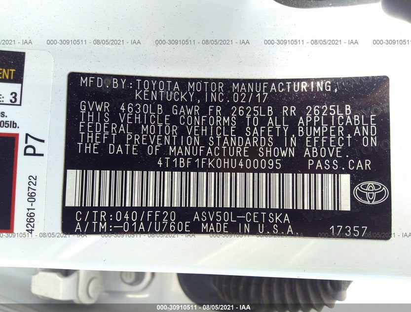 4T1BF1FK0HU400095
