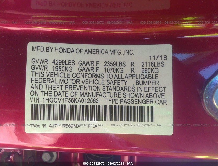 1HGCV1F56KA012563