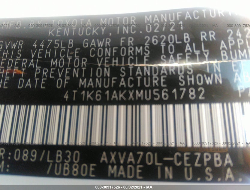 4T1K61AKXMU561782