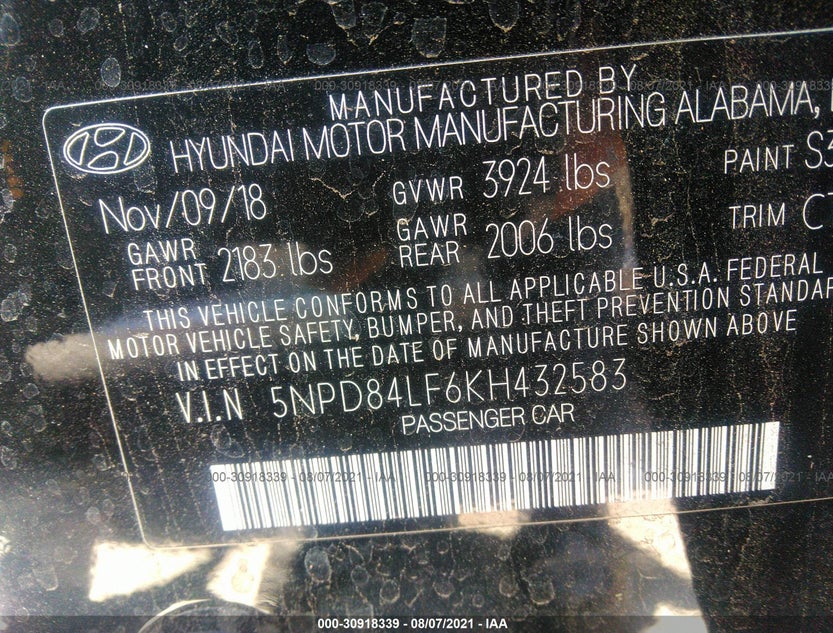 5NPD84LF6KH432583