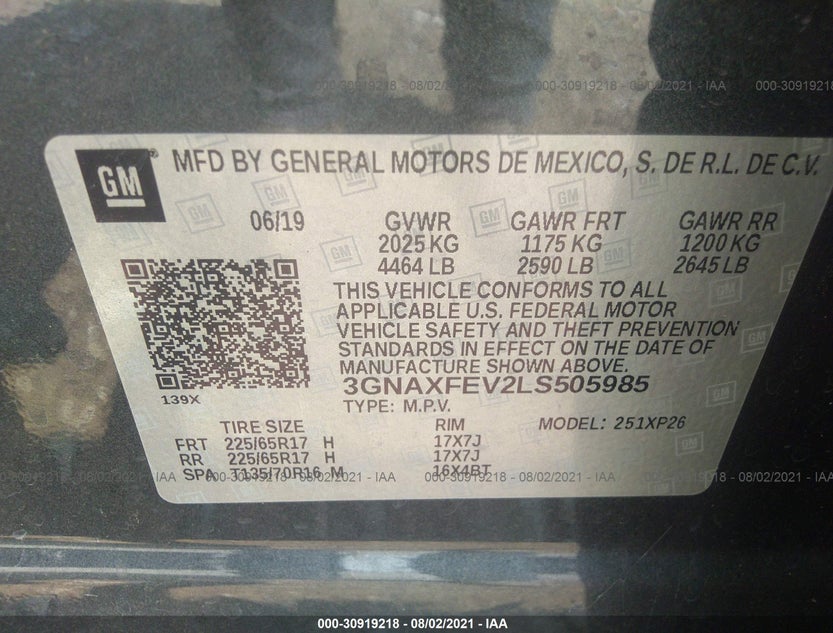 3GNAXFEV2LS505985