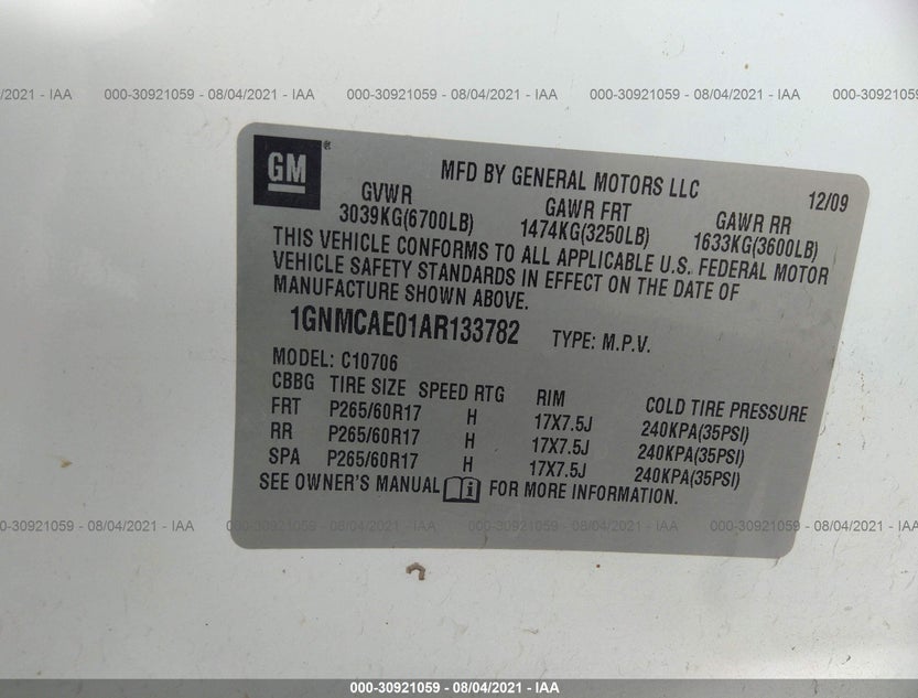 1GNMCAE01AR133782