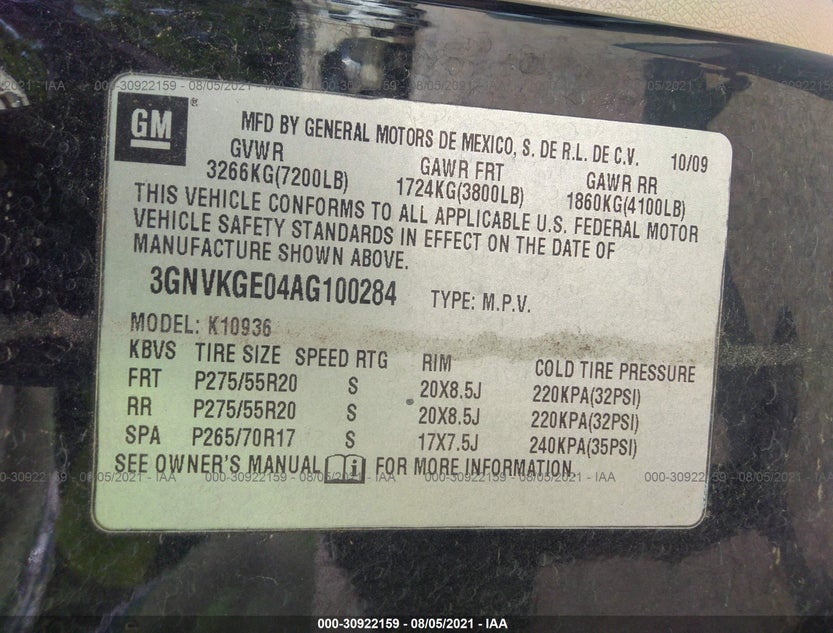 3GNVKGE04AG100284