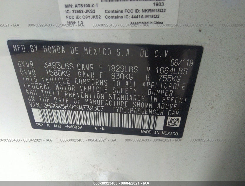 3HGGK5H46KM739307