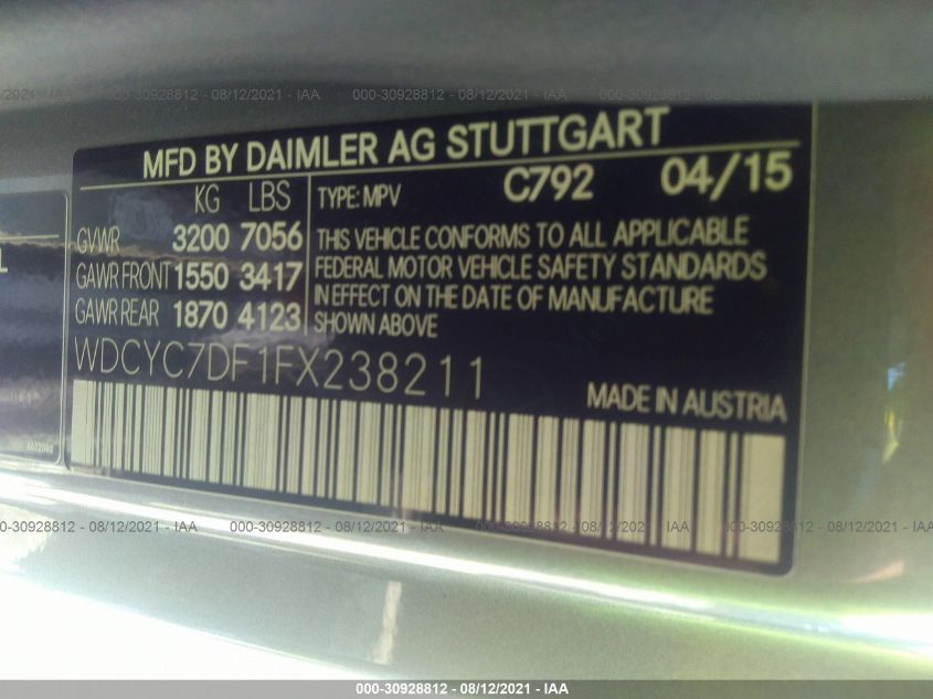 VIN WDCYC7DF1FX238211 2015 Mercedes-Benz G-Class, G... no.9