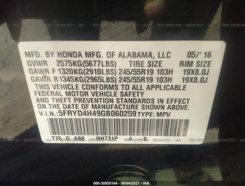 5FRYD4H49GB060259