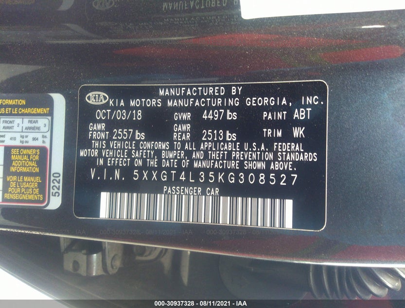 5XXGT4L35KG308527