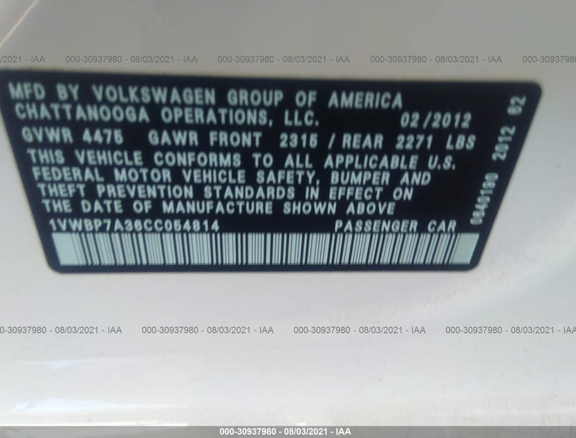 1VWBP7A36CC054814