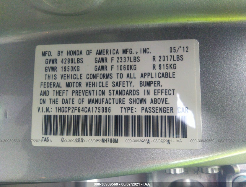 1HGCP2F64CA175996