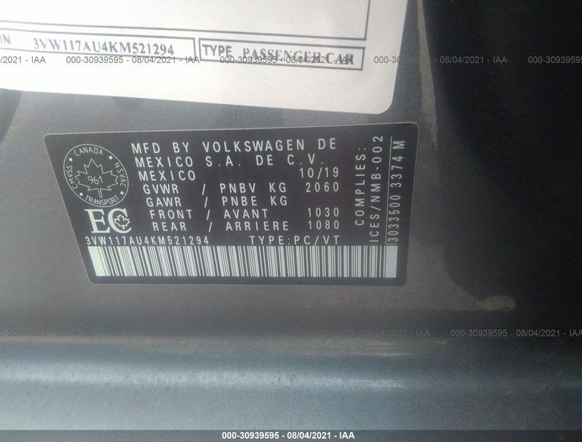 3VW117AU4KM521294