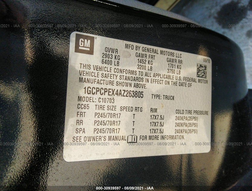 1GCPCPEX4AZ263805