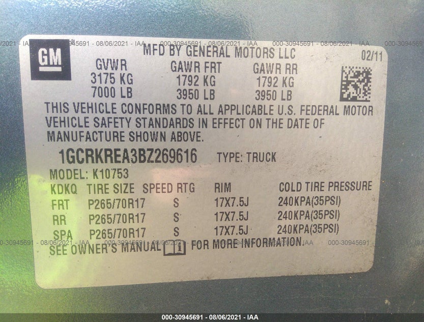 1GCRKREA3BZ269616