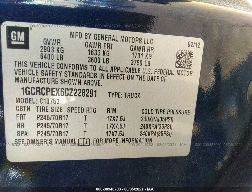1GCRCPEX6CZ228291