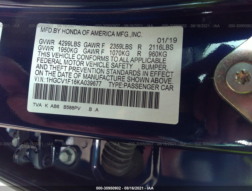 1HGCV1F16KA039677