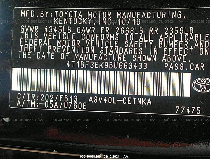 4T1BF3EK9BU663433