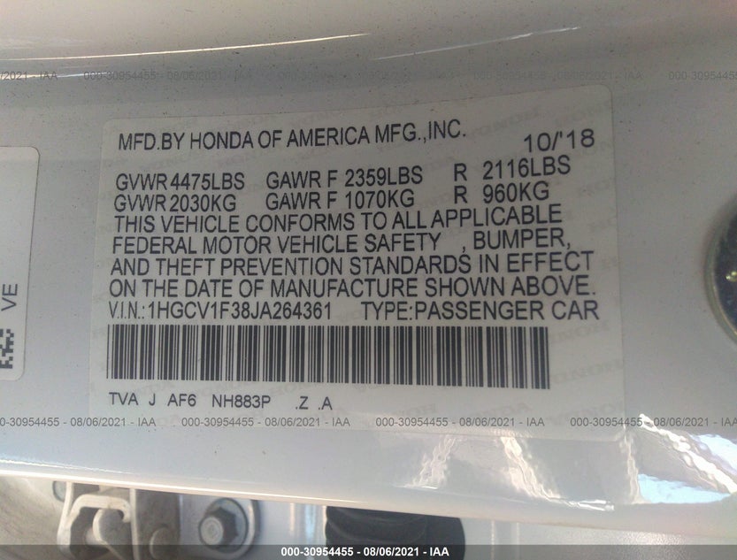 1HGCV1F38JA264361