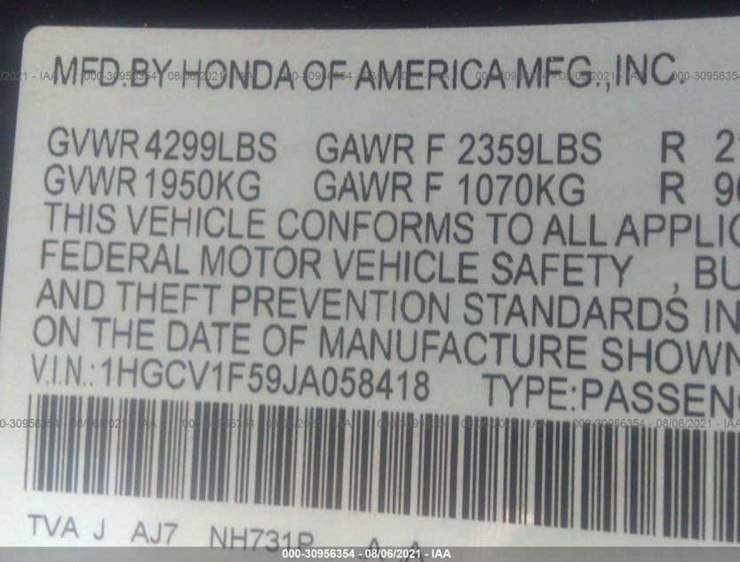 1HGCV1F59JA058418