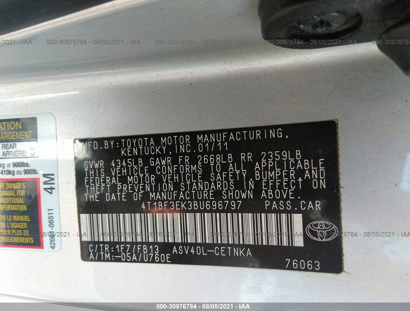 4T1BF3EK3BU696797