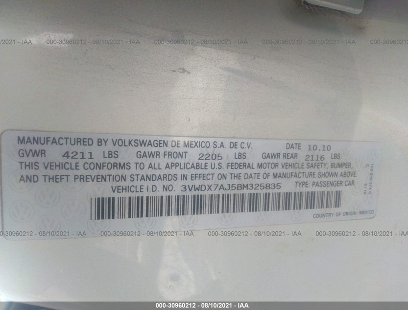 3VWDX7AJ5BM325835