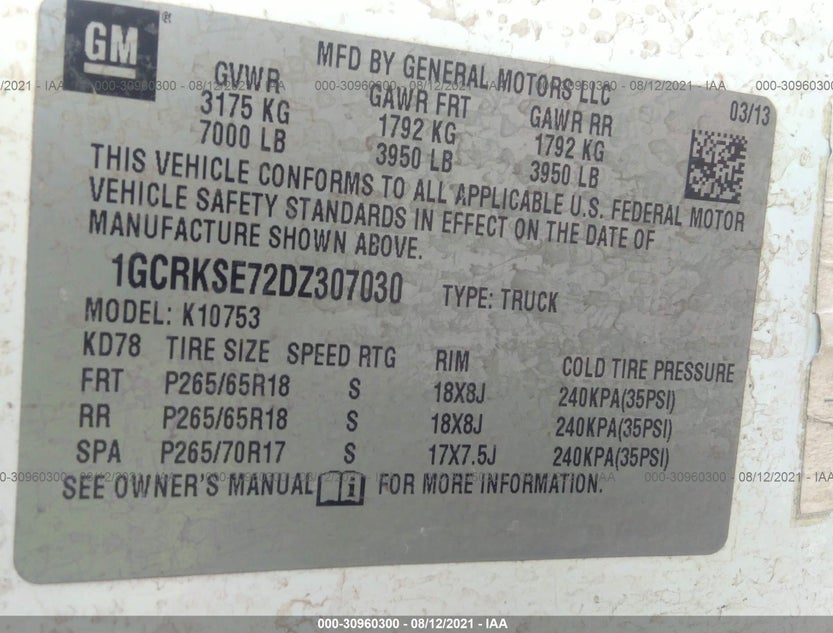 1GCRKSE72DZ307030
