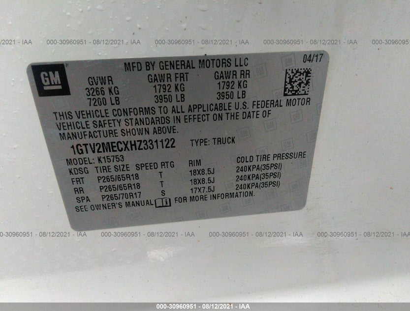 1GTV2MECXHZ331122