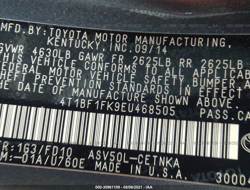 4T1BF1FK9EU468505