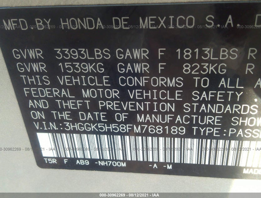 3HGGK5H58FM768189