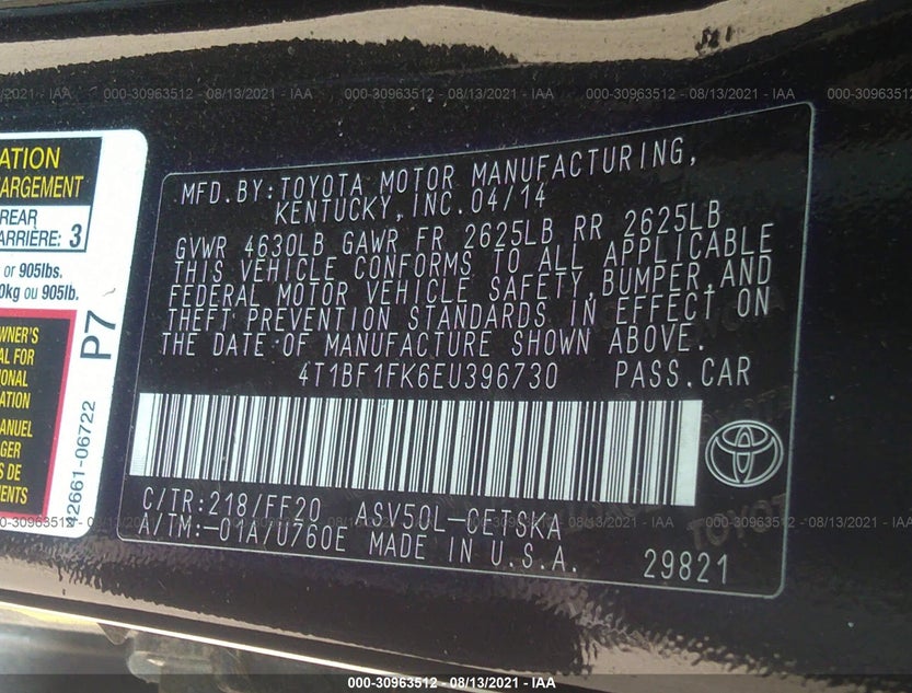 4T1BF1FK6EU396730