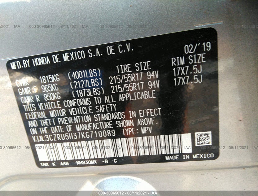 3CZRU5H37KG710089