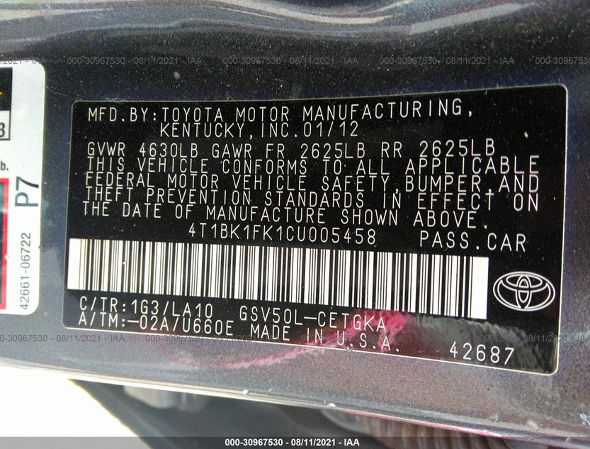 4T1BK1FK1CU005458