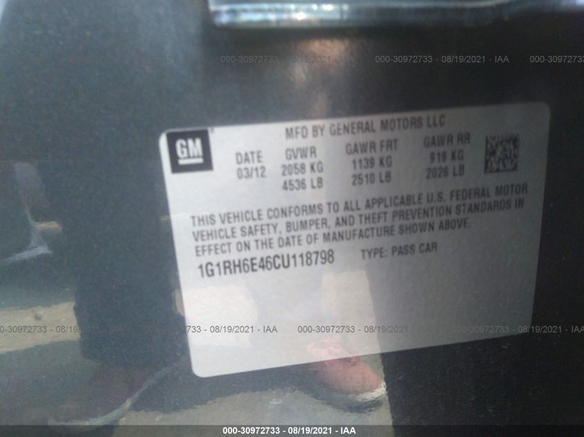 2012 Chevrolet Volt VIN: 1G1RH6E46CU118798 Lot: 30972733