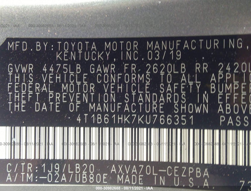 4T1B61HK7KU766351