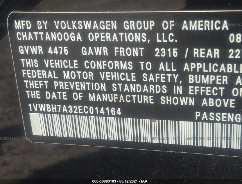 1VWBH7A32EC014164