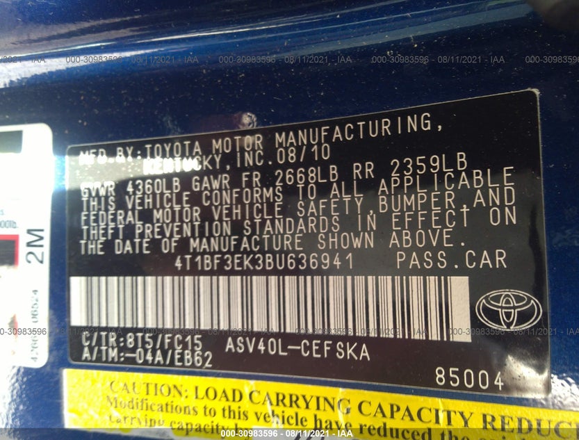 4T1BF3EK3BU636941