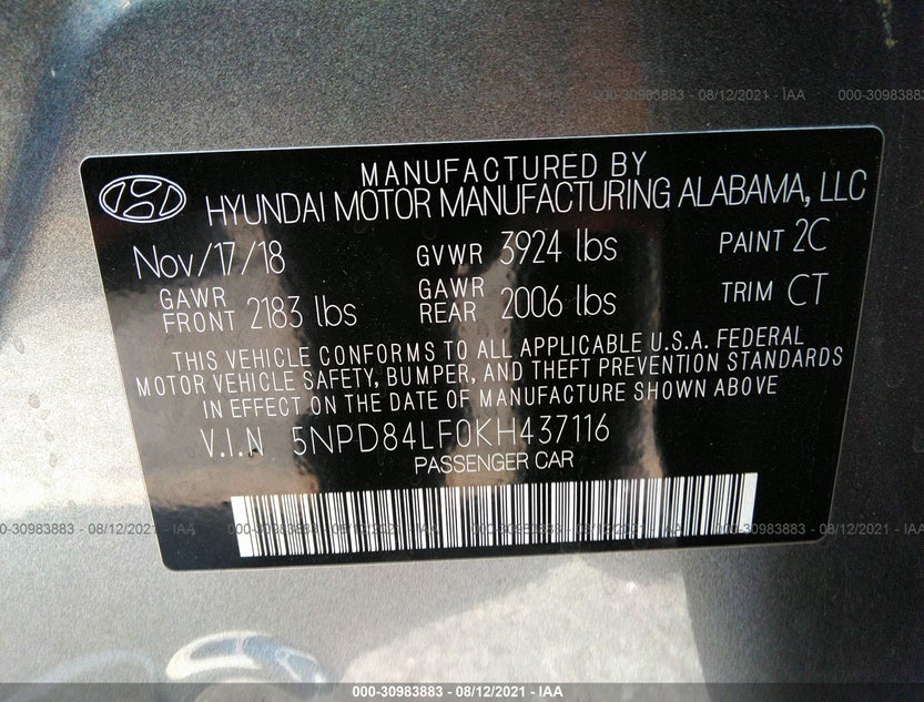 5NPD84LF0KH437116