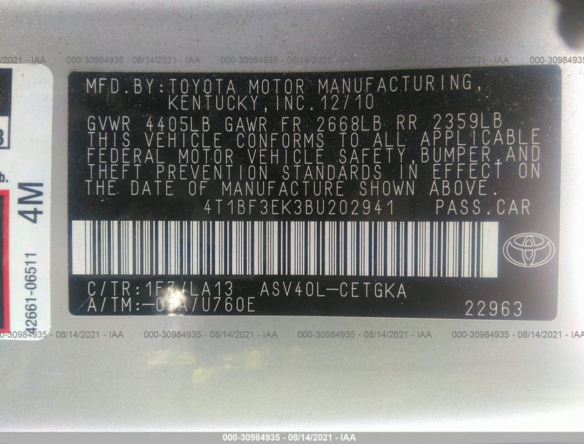 4T1BF3EK3BU202941