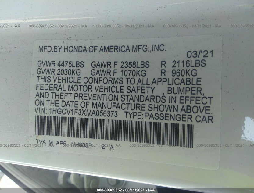 1HGCV1F3XMA056373