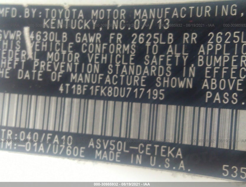 4T1BF1FK8DU717195