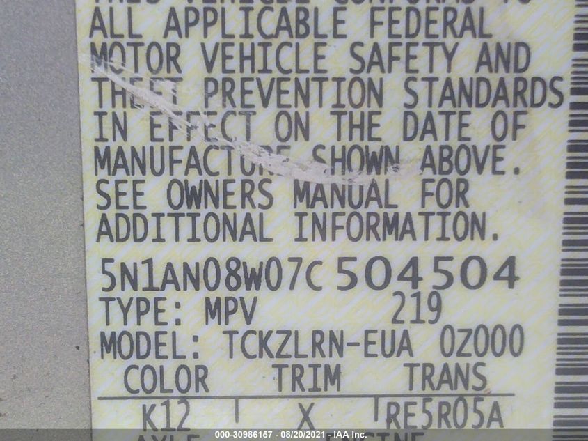 5N1AN08W07C504504 2007 Nissan Xterra S