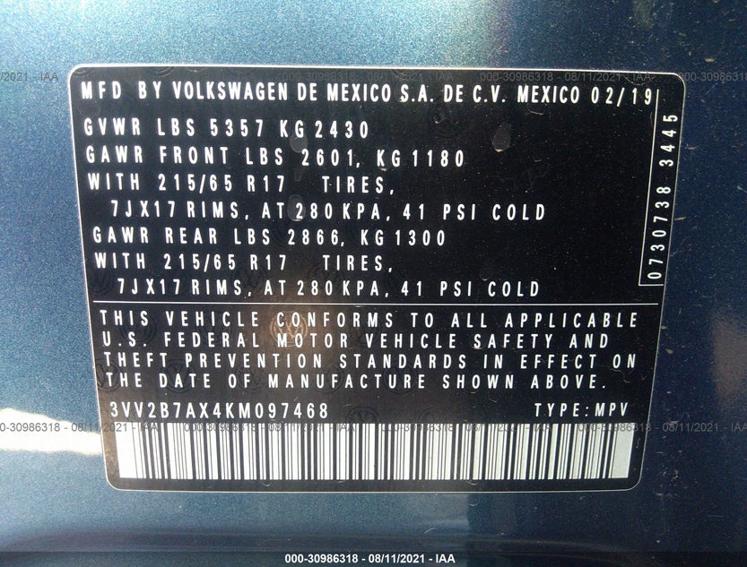 3VV2B7AX4KM097468