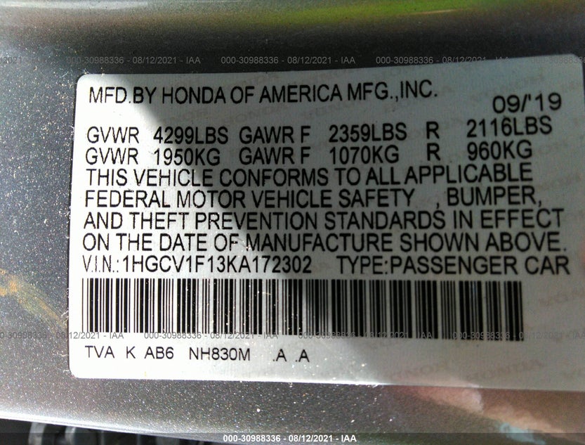 1HGCV1F13KA172302