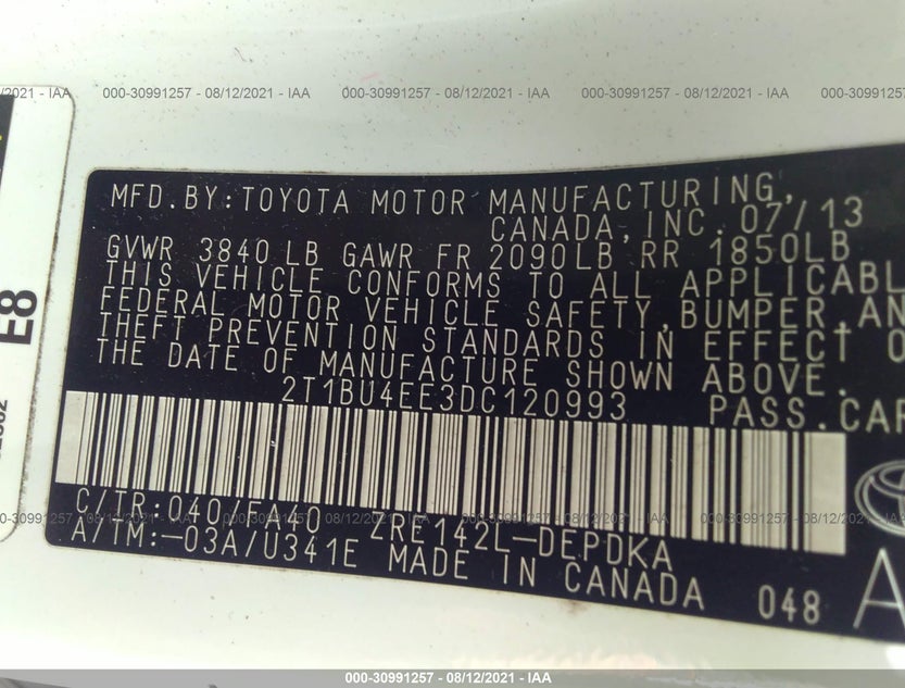 2T1BU4EE3DC120993
