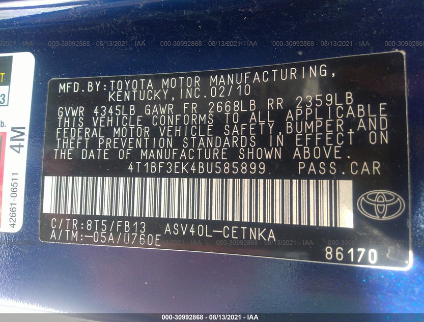 4T1BF3EK4BU585899