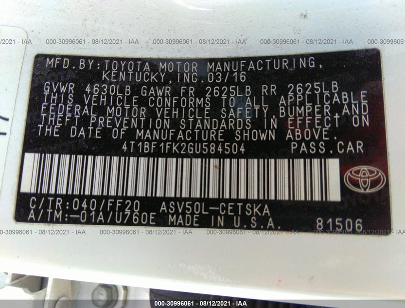4T1BF1FK2GU584504